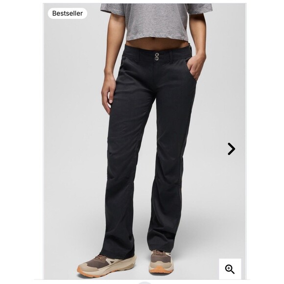 NEW prAna $95 BLACK HALLE  STRAIGHT PANT Women SZ 6 Reg Roll Tab Water Repel - Picture 1 of 16